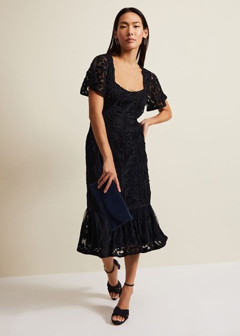 Phase Eight Matilda Tapework Dress Navy Canada | HYRGJZ-709